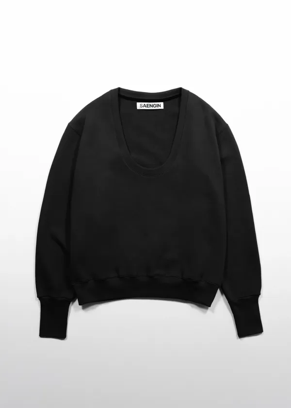 U-NECK SWEATSHIRT - BLACK