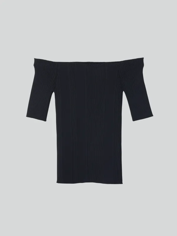 OFF SHOULDER RIBBED KNIT TOP (BLACK)