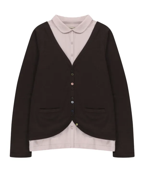 LAYERED SHIRT CARDIGAN BROWN