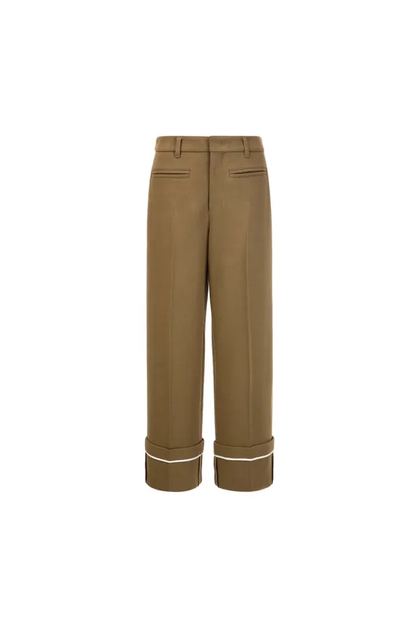 Turn-up 2 Faced Wool Pants, Beige