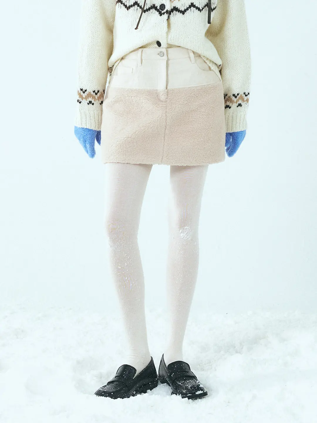 에트몽 Mixed Shearling Mini Skirt, Cream 상품 이미지 2