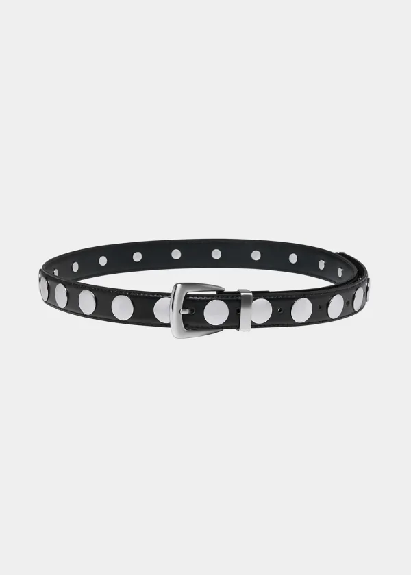 W STUDDED LEATHER BELT - BLACK