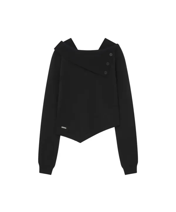 Oblique line button knit BLACK