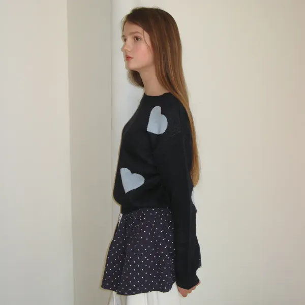 3 HEART JACQUARD PULLOVER KNIT NAVY