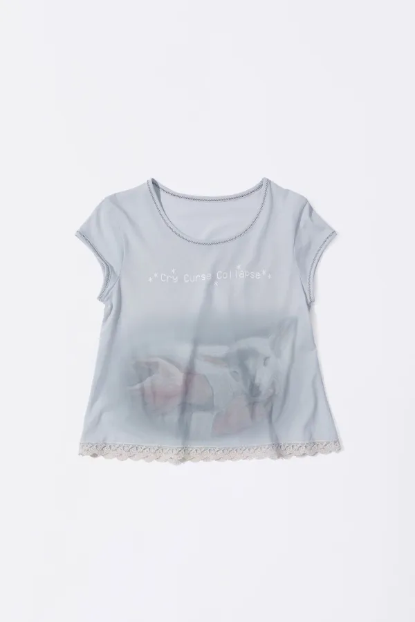 Lace Crop Baby Tee Mystic Blue