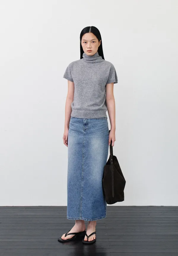 DENIM LONG SKIRT - BLUE