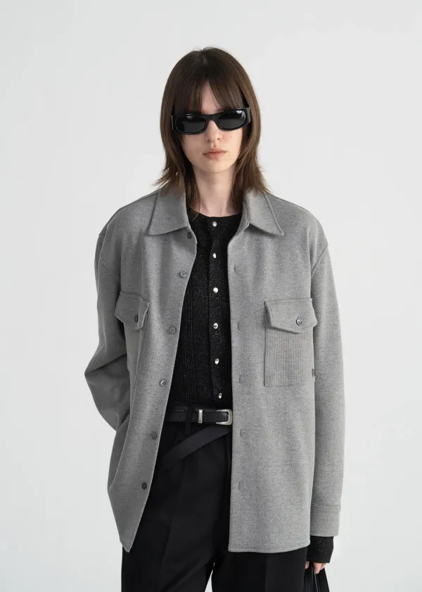 PIQUE LOGO FLAP POCKET SHIRT - MELANGE GREY