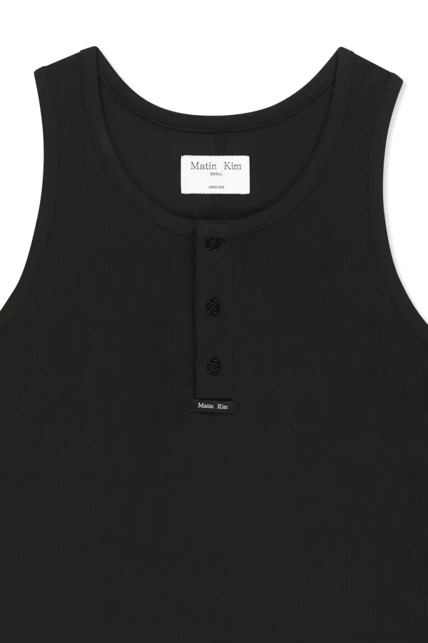 SLEEVELESS HENLEY TOP FOR MEN IN BLACK
