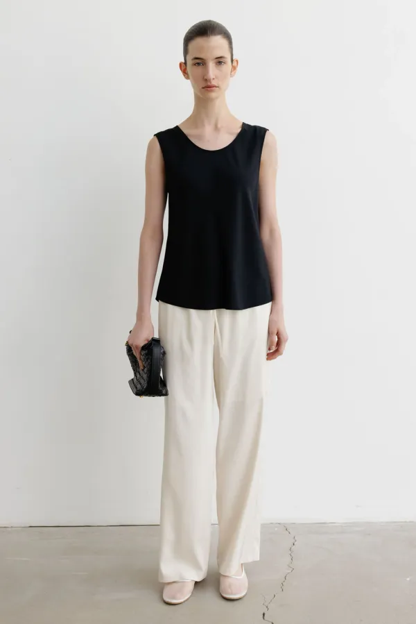 Fluid banding pants_ivory