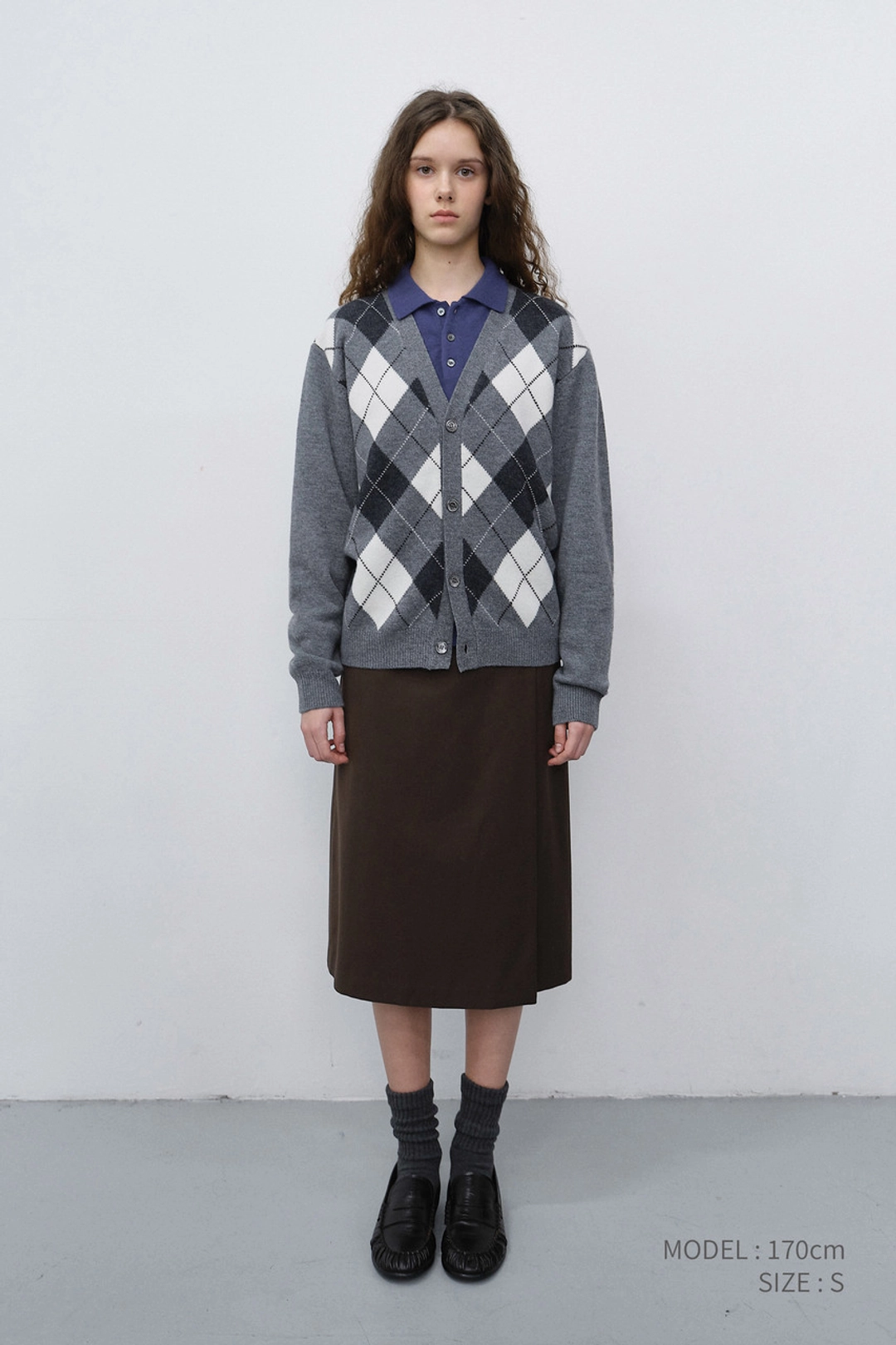 던스트 UNISEX V-NECK ARGYLE CARDIGAN GREY_UDSW6C105G2 상품 이미지 1