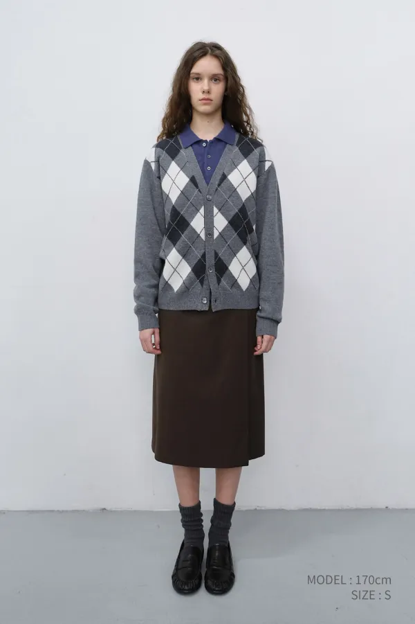 UNISEX V-NECK ARGYLE CARDIGAN GREY_UDSW6C105G2