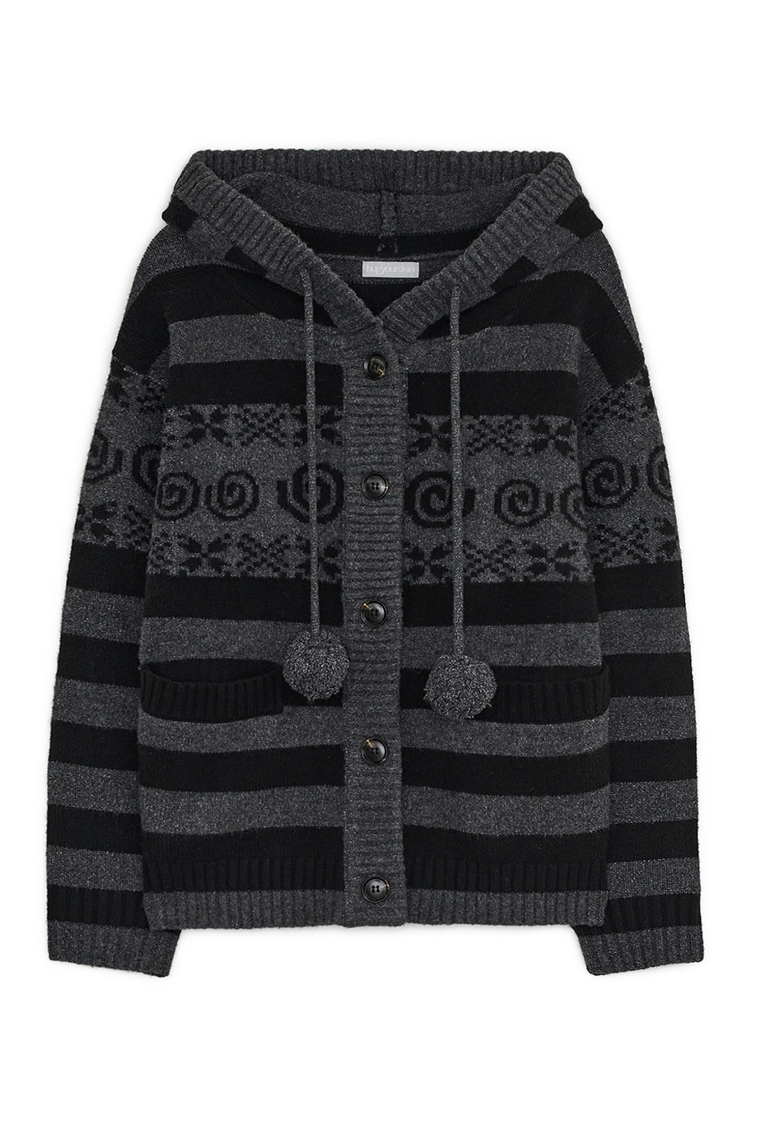 허그유어스킨 Angel wing hooded pom-pom cardigan (Charcoal) 상품 이미지 1