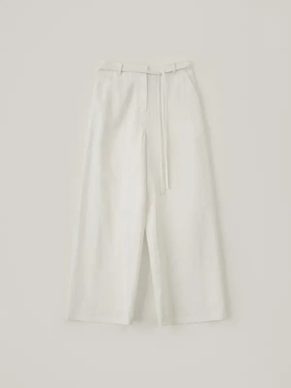 Linen Wide Strap Pants - White