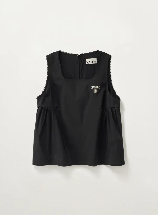 (W) Flare Sleeveless Blouse - Black