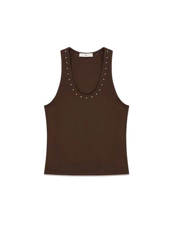 [안유진 착용][3차] Stud U Neck Tank Top Brown