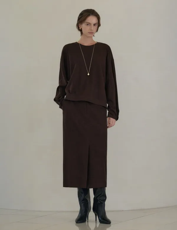 Soft Haze Front Slit Skirts (Brown)