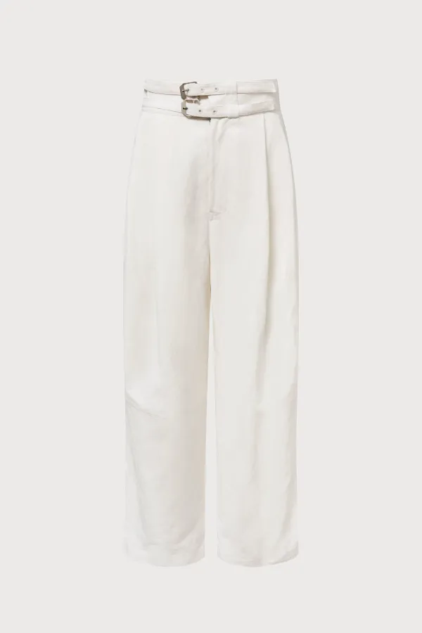 Part.8 Buckle flow slacks (white, navy)