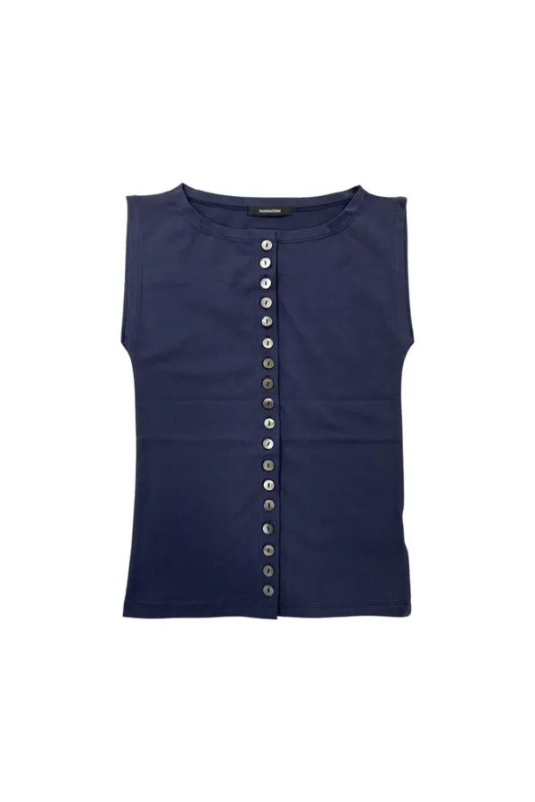 MOTHER OF PEARL BUTTON SLEEVELESS TOP (NAVY)
