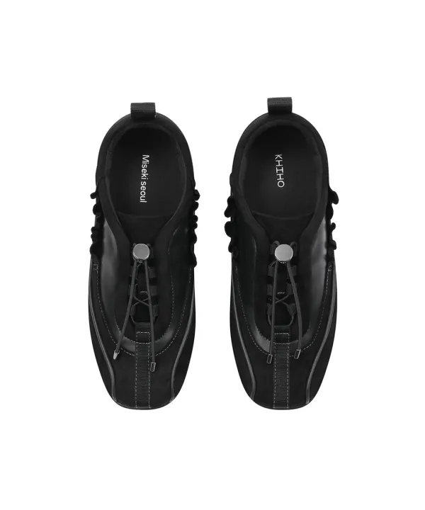 [X KHIHO] Layered shirring sneakers BLACK