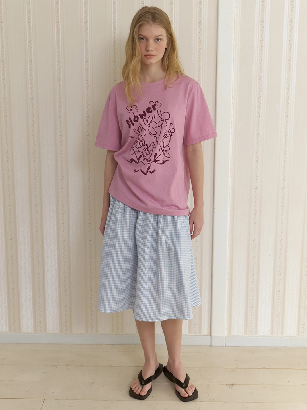 어몽 A FLOWER DRAWING T-SHIRT_PINK 상품 이미지 3
