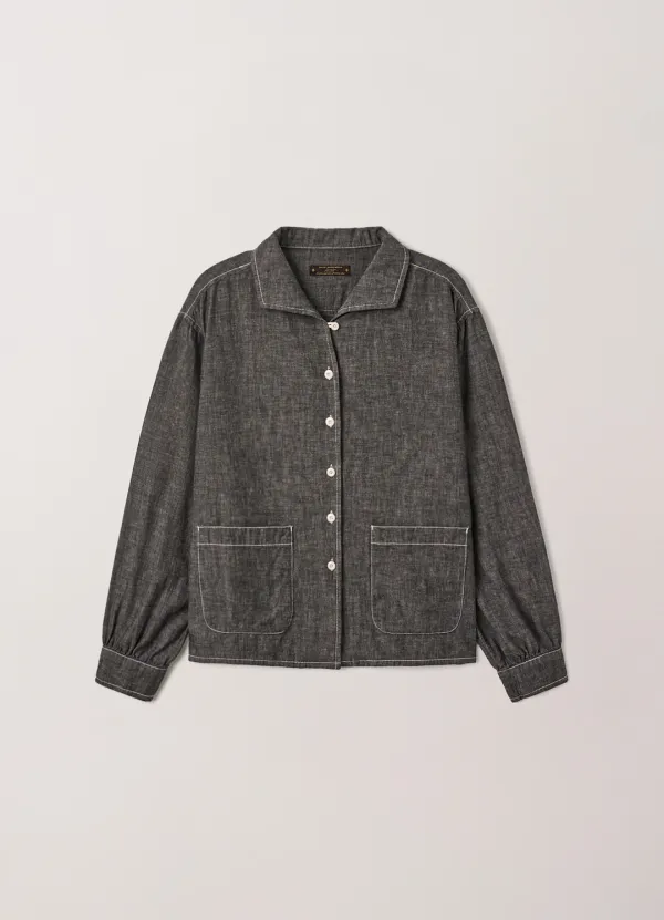 Washed Selvedge Chambray Blouse (Black) - Kair