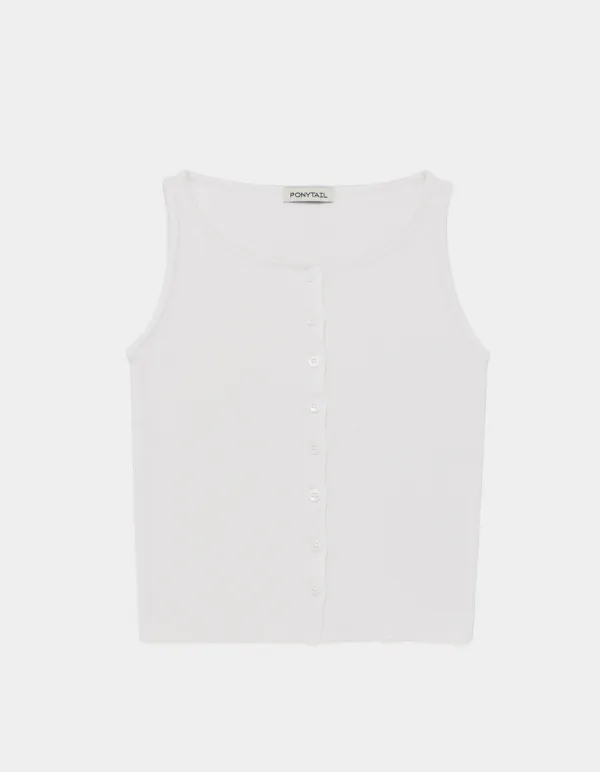 Erin Button-Front Sleeveless Knit (White)