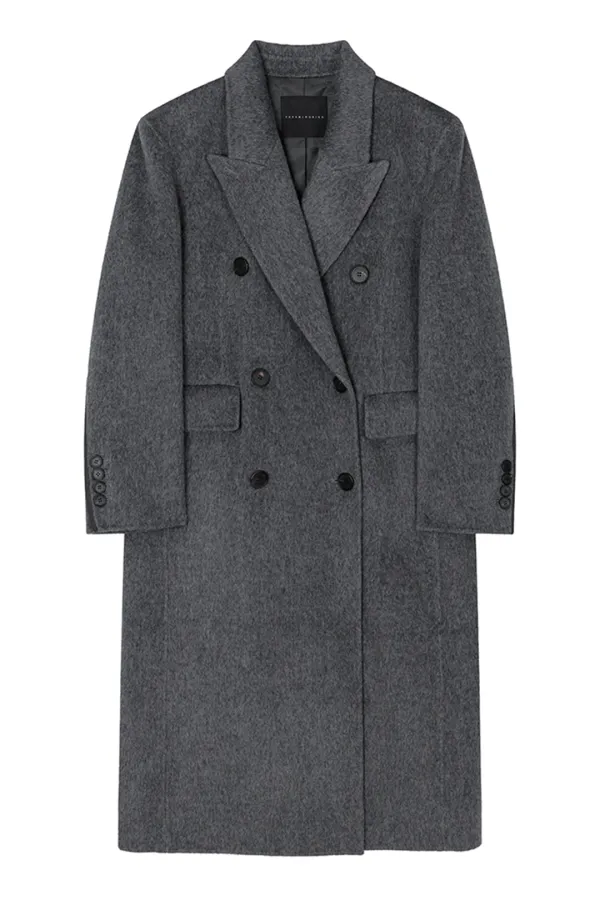 Peaked-Lapel Double-Breasted Handmade Coat [ Gray ]