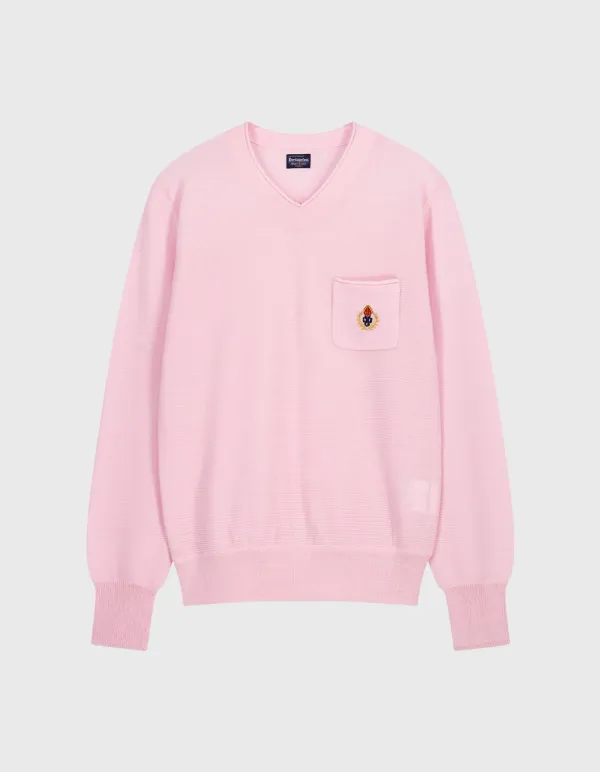 CREST MERINO WOOL V-NECK (W) / Pink