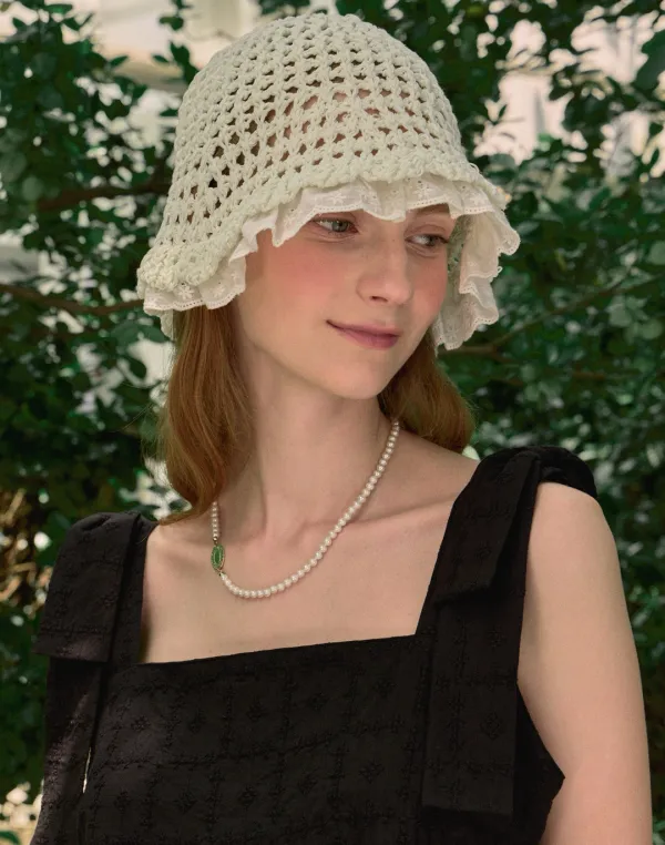 Lace Knit Bucket Hat - Ivory
