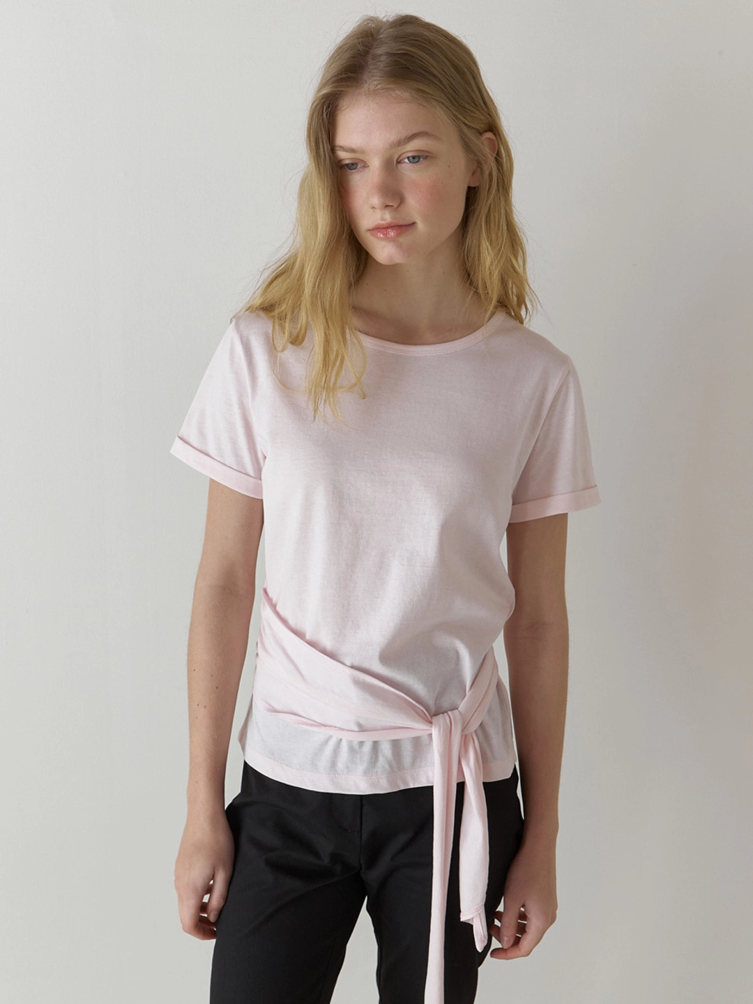 어몽 A WAIST TIE T-SHIRT_PINK 상품 이미지 1