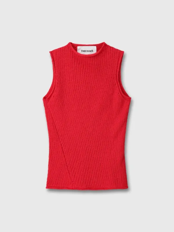 COTTON TWISTED SLEEVELESS KNIT_ RED