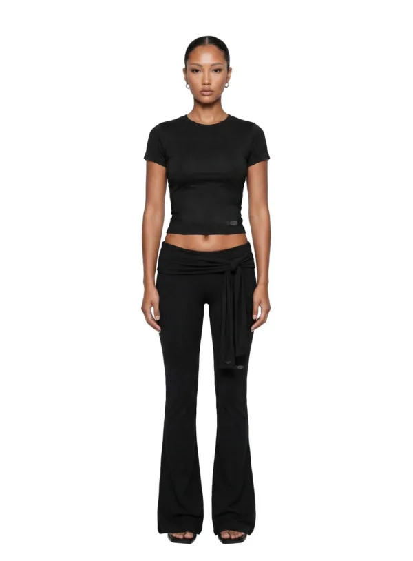 [w-pts26-078] Everyday Tie-Waist Bootcut Pants - Black