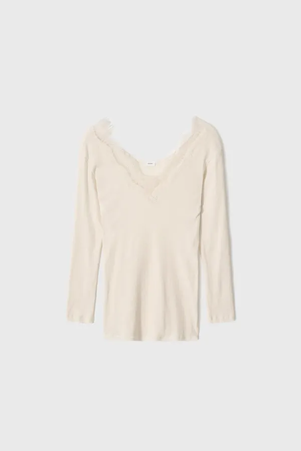 [3rd] [Exclusive] Lace Trimmed Rib T-Shirt (Ivory)