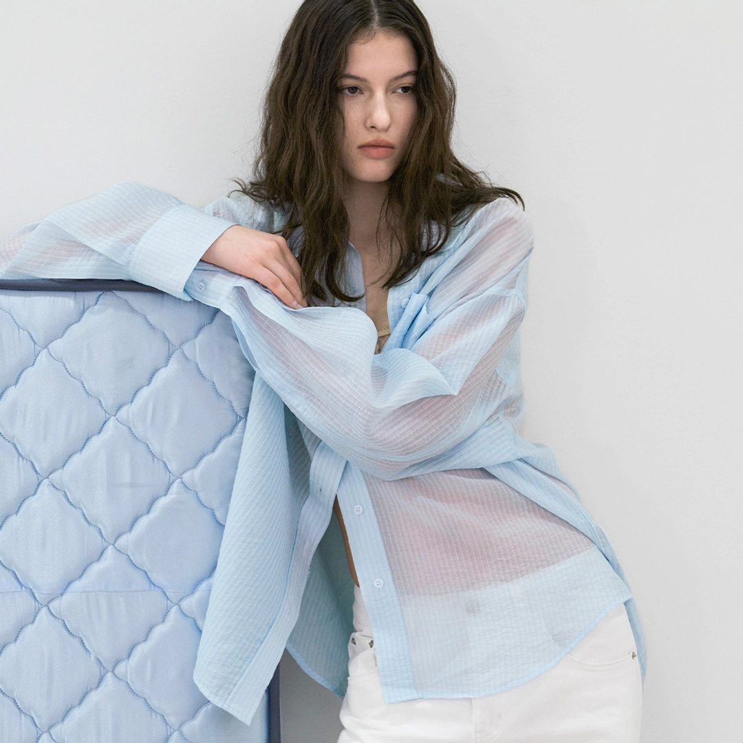 아뜰리에 나인 (BL-4412)SHEER STRIPE OVERSIZED SHIRT 상품 이미지 1
