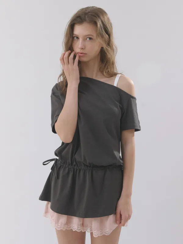 side ribbon one - shoulder top (charcoal)