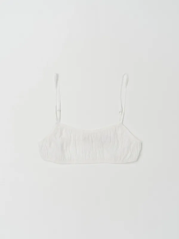 SHEER SHIRRING BRALETTE IN WHITE