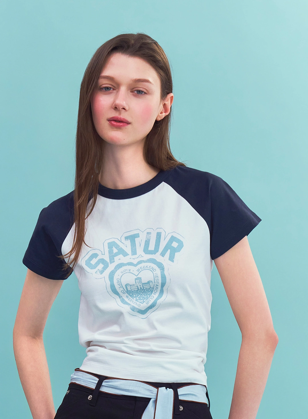 세터 (W) Heart Graphic Raglan T-Shirt - White 상품 이미지 2