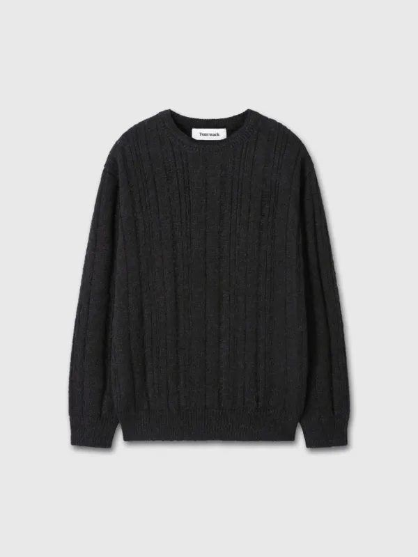 (W) KID MOHAIR DISTRESSED RIBBED SWEATER_ BLACK