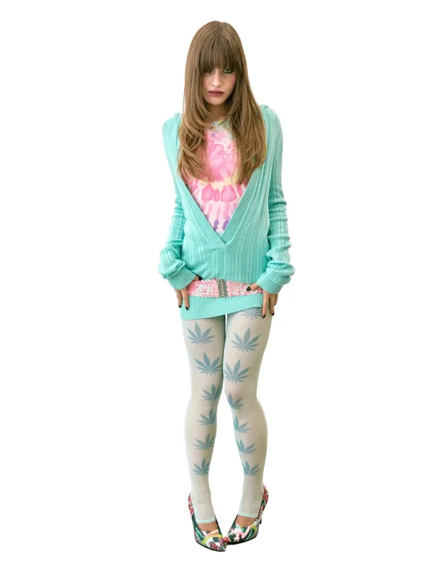Deep V Cut Hooded Sweater Mint