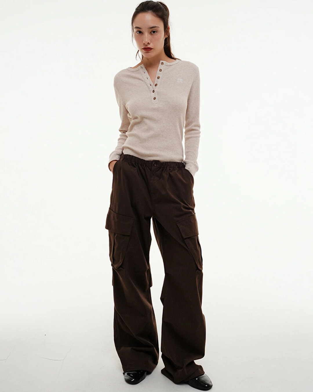 센토르 CENTAUR COTTON WIDE CARGO PANTS_BROWN 상품 이미지 2