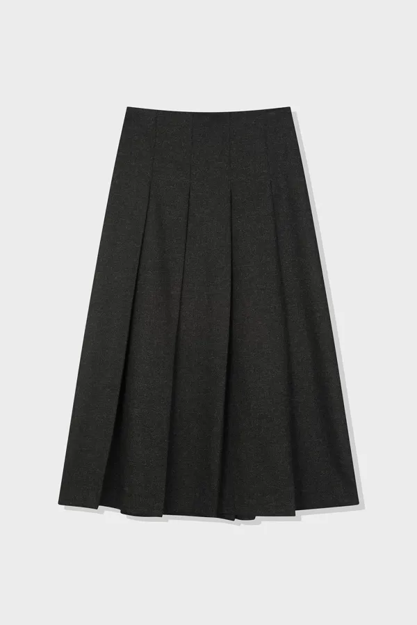 wool pleats skirt - charcoal