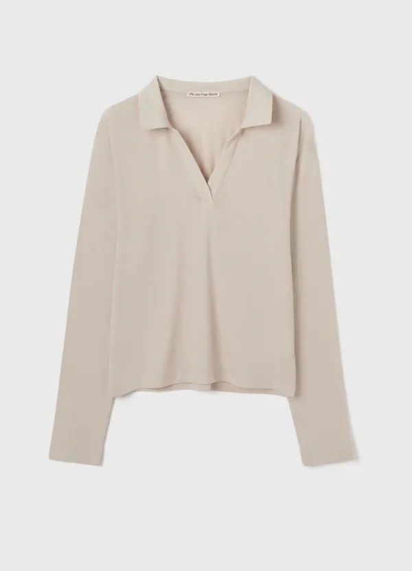 Open Collar Long Sleeve Top / Ivory