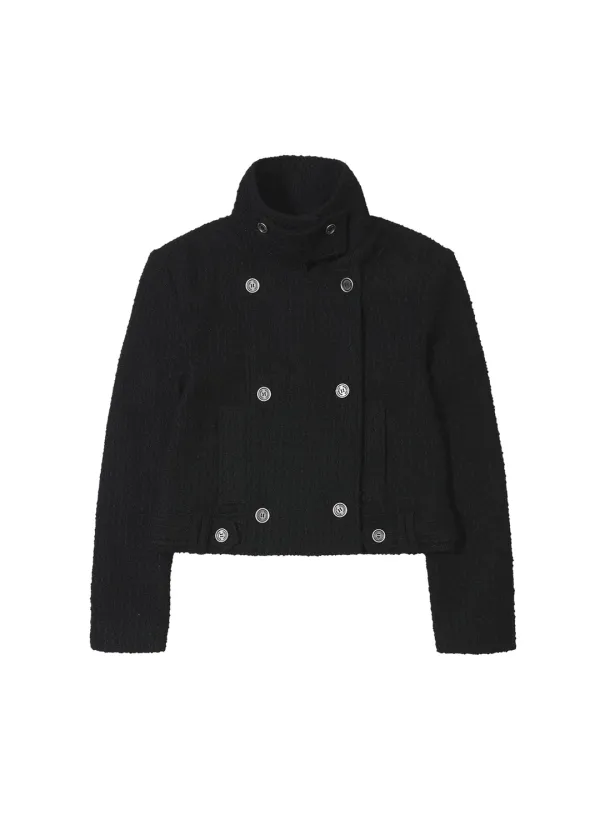 [5TH] BELTED HALF COAT, TWEED BLACK