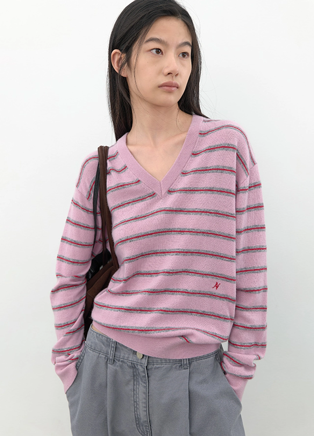 아뜰리에 나인 (T-7302)WOOL STRIPE V-NECK KNIT 상품 이미지 2