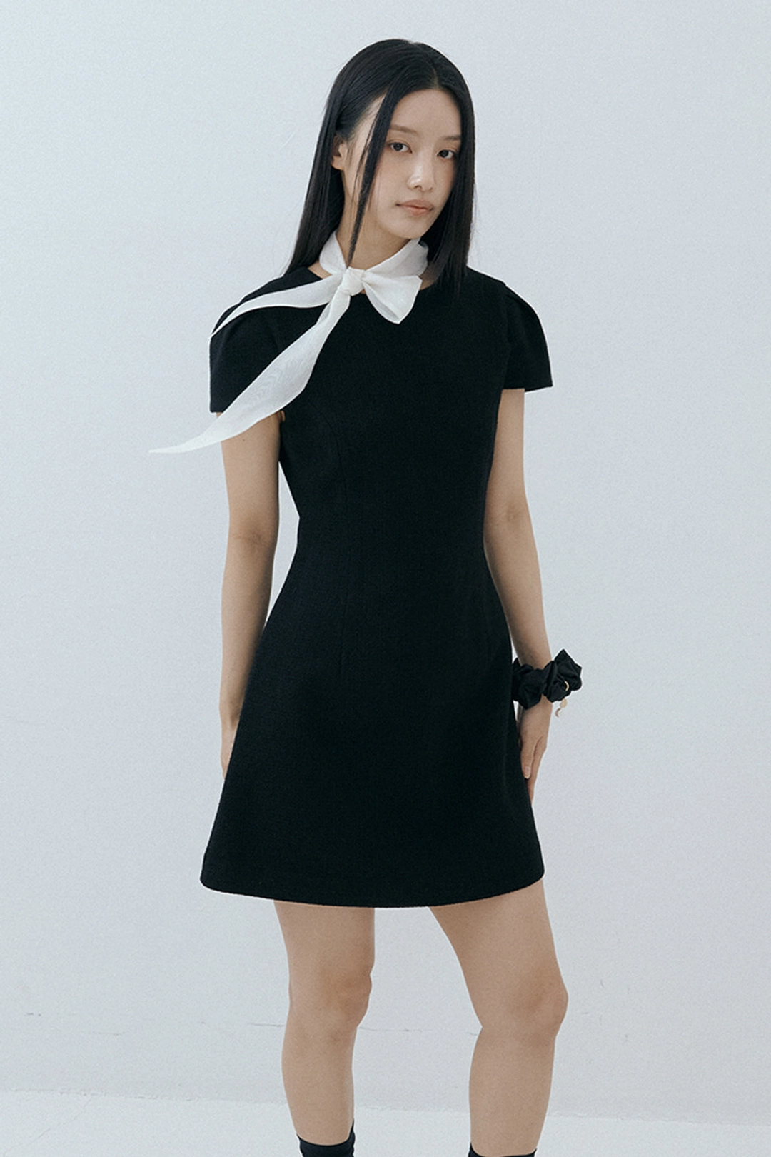 루시르주 [S사이즈 6/8 예약 배송] Custom Scarf Tweed Mini Dress Set (black) 상품 이미지 1