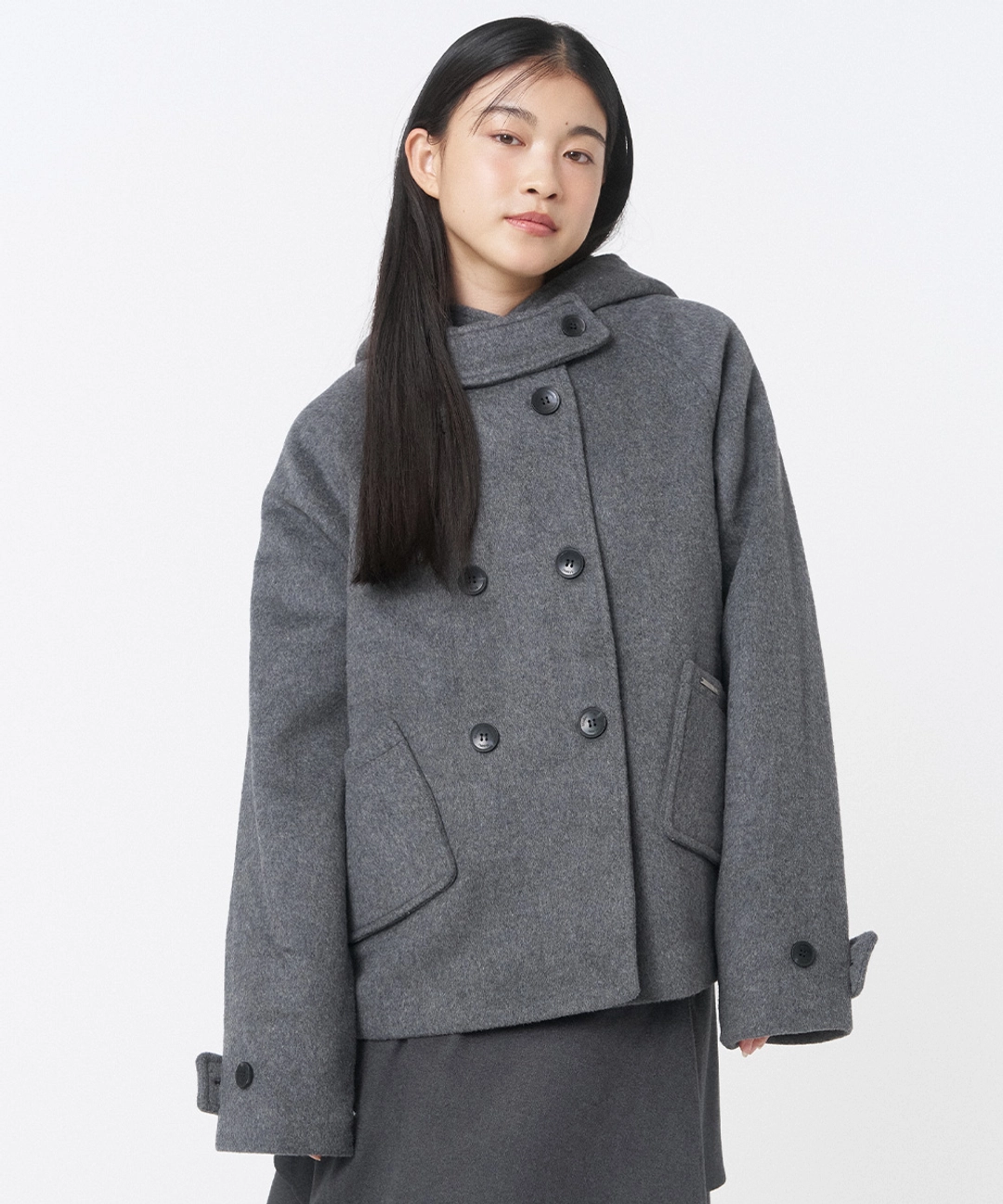 미세키서울 [레이 PICK] Hoodie double button coat CHARCOAL 상품 이미지 3