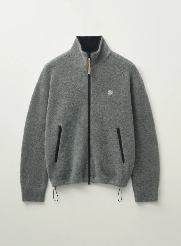 Fluffy Wool Fleece Knit Zip-up - Charcoal