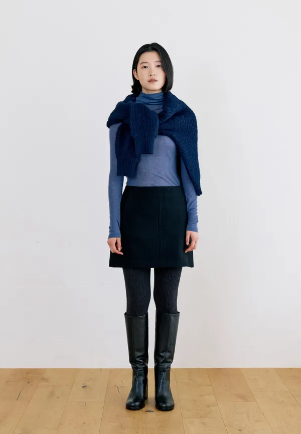 WOOL SINGLE MINI SKIRT - NAVY