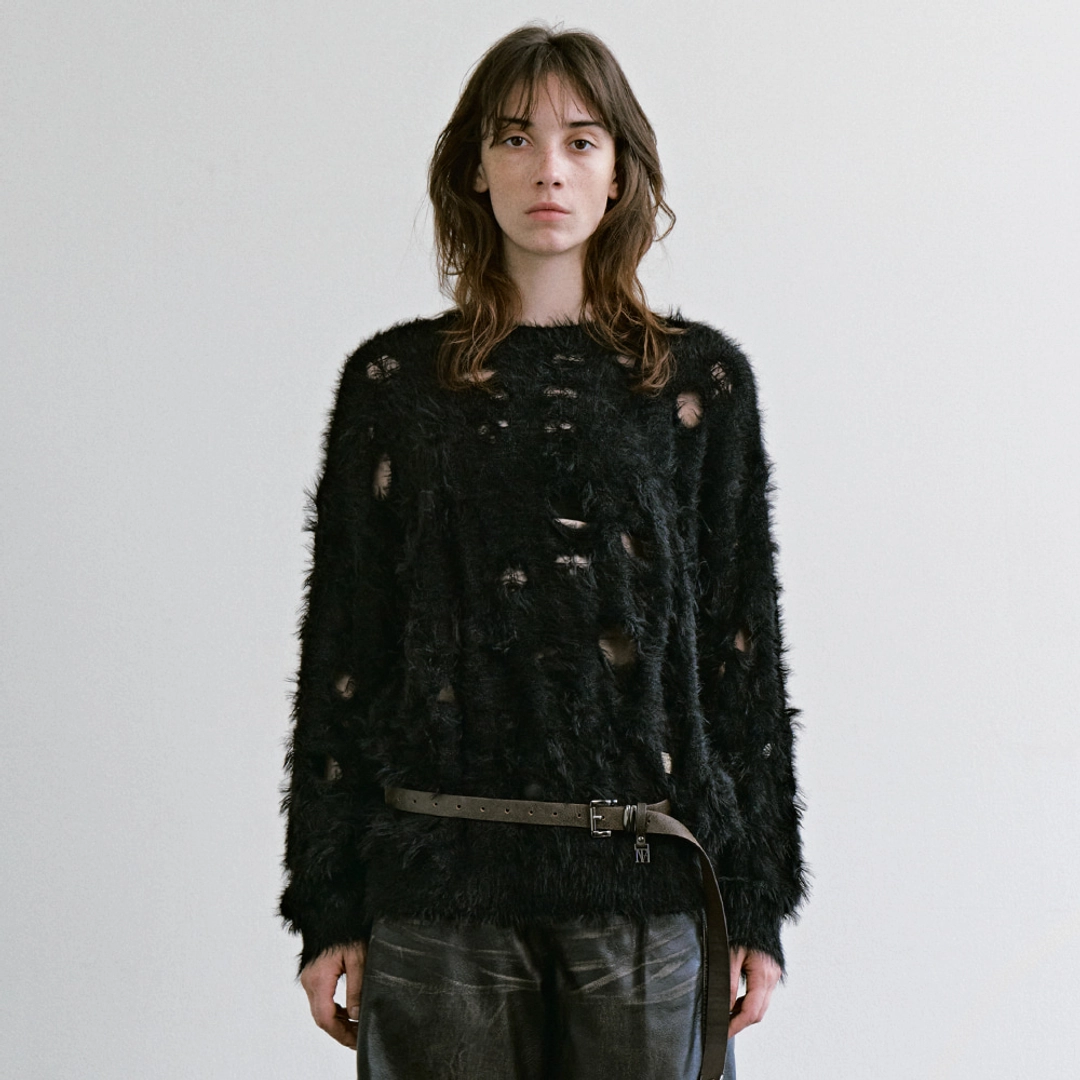 트리밍버드 Shaggy distressed Hole Knit [ Black ] 상품 이미지 1