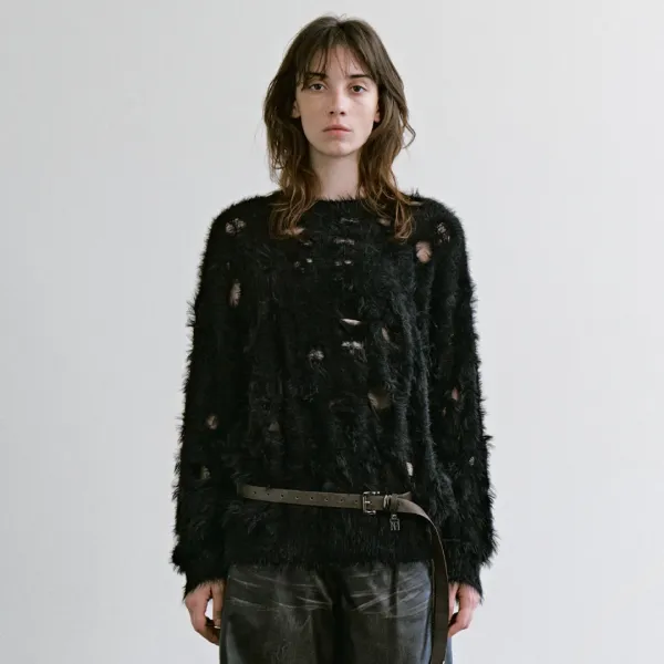 Shaggy distressed Hole Knit [ Black ]